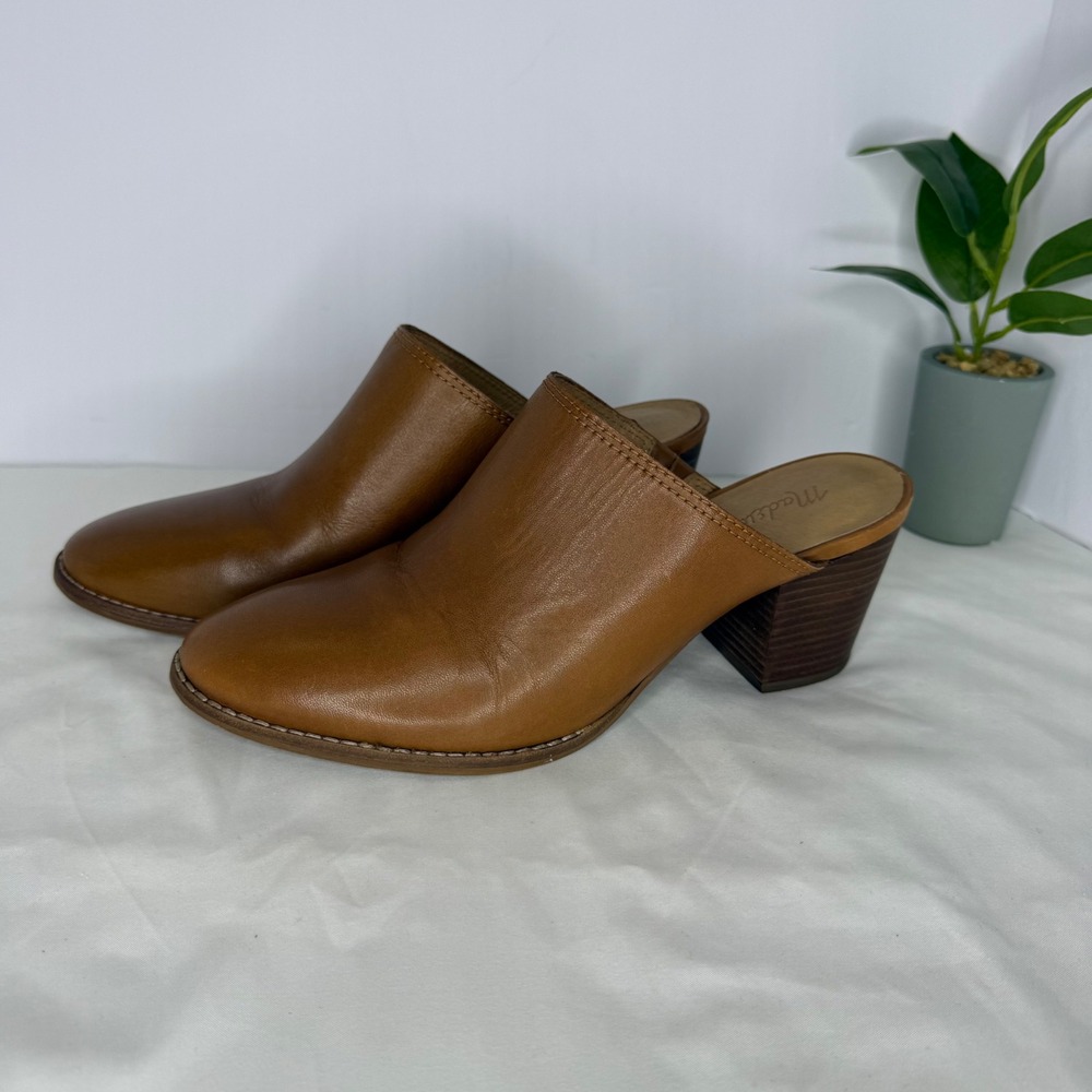 Madewell Harper‎ Mule English Saddle Brown Leather Block Heel Womens 8